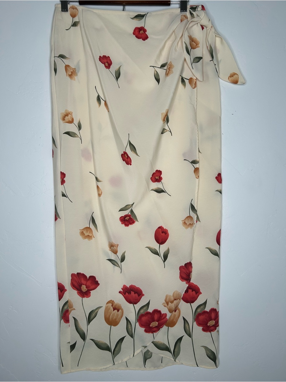 1990's Rampage Cream Floral Print Maxi Wrap Skirt Size Juniors 11 Modern 8/10